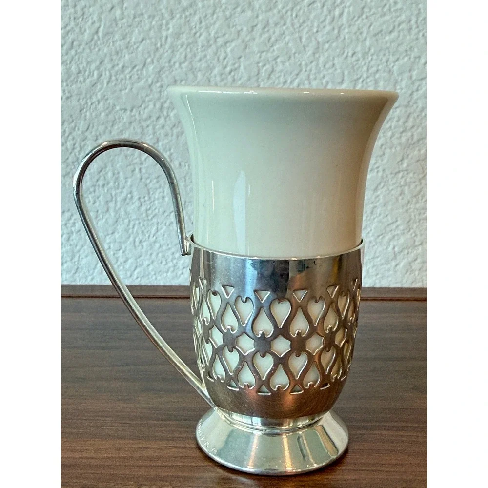 Vintage Gorham PAIR Silver Plated‎ Irish Coffee Mugs Porcelain Inserts 4.5